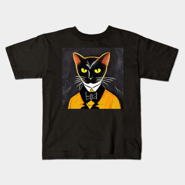 Well Dressed Black Cat Edgar Allen Poe Kids T-Shirt by SubtleSplit